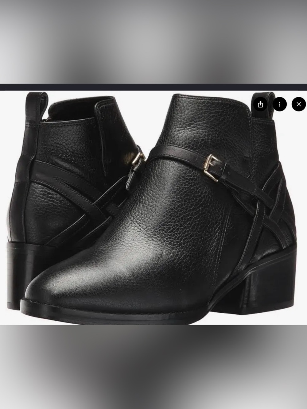 Cole Haan Black Leather Pearlie Ankle Boots with Buckle Strap